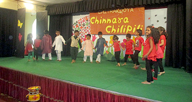 We proudly show-case class-wise cultural shows under the name of Chinnara Chilipili, where students sing, narrate stories, perform skits, put on fancy dresses etc.