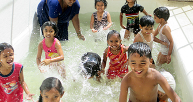 Children love our splash pool. A splash of water brings in a lot of excitement and enthusiasm.